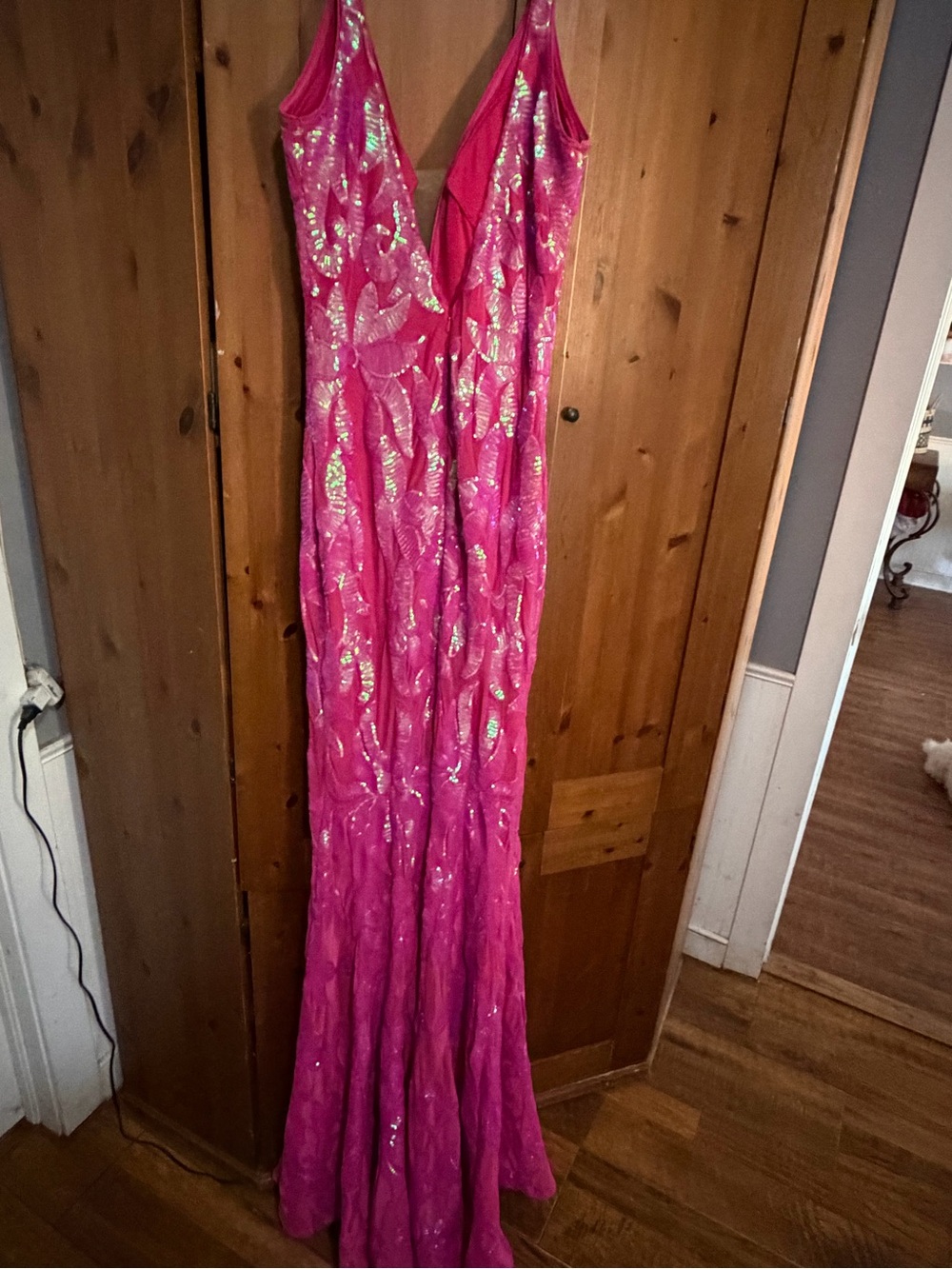 Jovani Hot Pink Sequin Maxi Dress - Picture 7 of 12